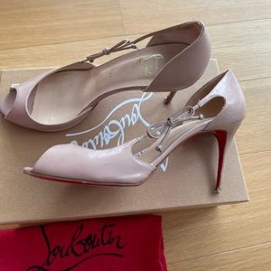Christian Louboutin open toe bow nude heels 3 inches